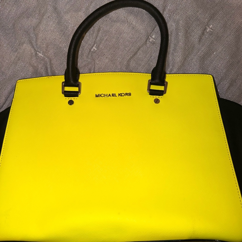 Michael Kors Neon Yellow Satchel with Black Handles